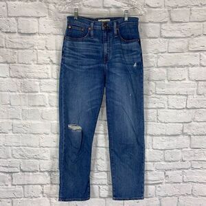 Madewell classic straight distressed ripped blue jeans sz 26 women